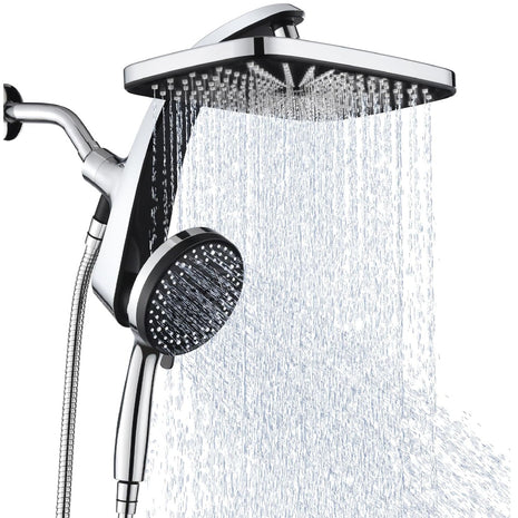12" High Pressue Rain Shower Head with Handheld, 9 Sprays Hand Showerhead | Shower Heads with Handheld Spray Combo, Dual Head, Built-in Magnetic Docking, Power Jets, 59" Shower Hose, Chrome 1.8GPM