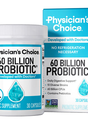 Physician's Choice Probiotics 60 Billion CFU   10 Strains + Organic Prebiotics   Immune, Digestive & Gut Health   Supports Occasional Constipation, Diarrhea, Gas & Bloating   for Women & Men   30ct