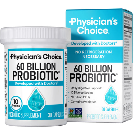 Physician's Choice Probiotics 60 Billion CFU   10 Strains + Organic Prebiotics   Immune, Digestive & Gut Health   Supports Occasional Constipation, Diarrhea, Gas & Bloating   for Women & Men   30ct