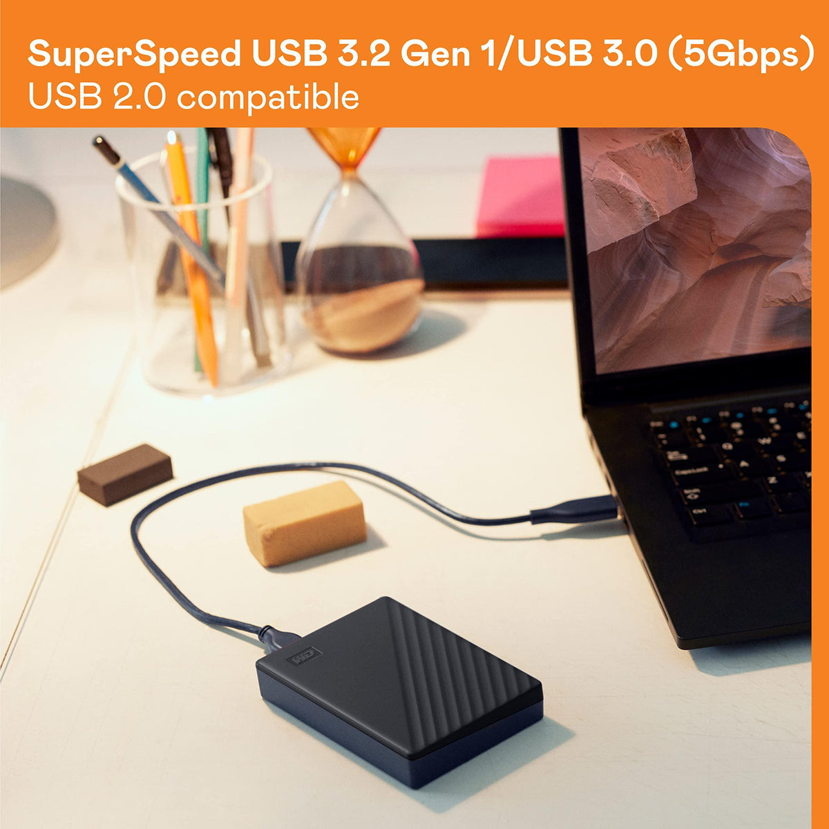 WD 6TB My Passport, Portable External Hard Drive, Black, Backup Software with Defense Against ransomware, and Password Protection, USB 3.1/USB 3.0 Compatible - WDBR9S0060BBK-WESN