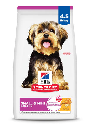 Hill's Science Diet Small & Mini, Adult 1-6, Small & Mini Breeds Premium Nutrition, Dry Dog Food, Chicken & Brown Rice, 4.5 lb Bag