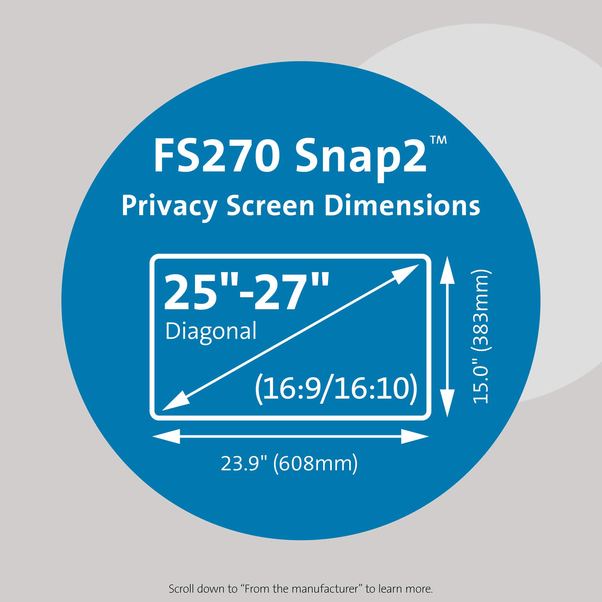 Kensington FS270 Snap2 Privacy Screen for 25-Inch to 27-Inch Widescreen 16:10 and 16:9 Monitors (K58400WW)