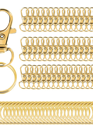 100PCS Gold Swivel Clasps Lanyard Snap Hooks with Key Rings, Key Chain Clip Hooks Lobster Claw Clasps for Keychains Jewelry DIY Crafts