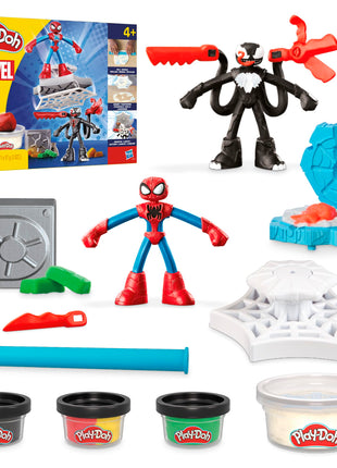 Play-Doh Marvel Spider-Man Launch & Slice Battle Playset with 2 Bendy Action Figures and 7 Accessories, Imagination Toys for Boys & Girls 4 Years & Up