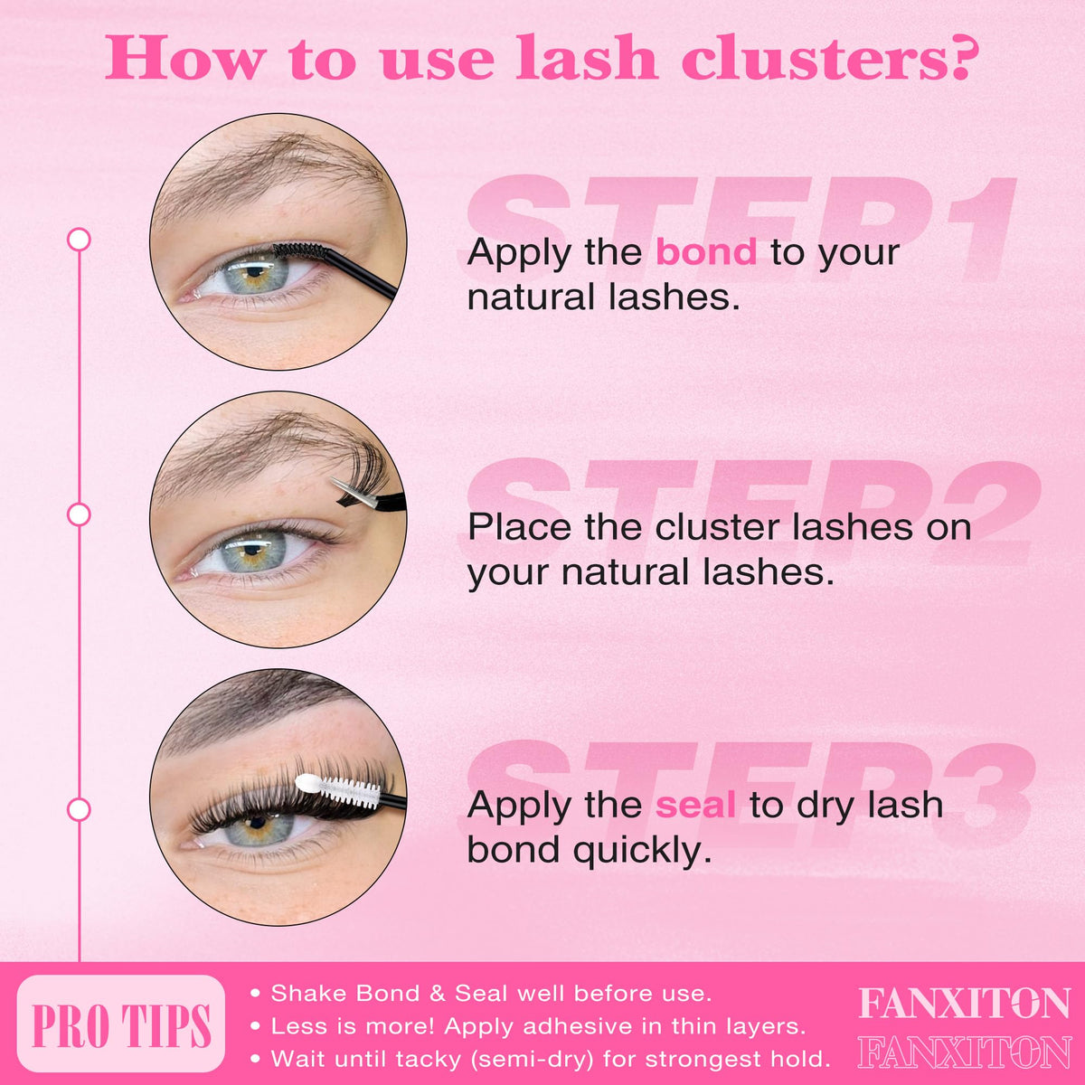 FANXITON DIY Lash Extension Kit Volume Lash Clusters 40D+50D D Curvature Individual Lashes Lash Clusters Kit Thick Eyelash Extension Kit 280 pcs Thin Band Cluster Lashes Lash Bond and Seal Tweezers