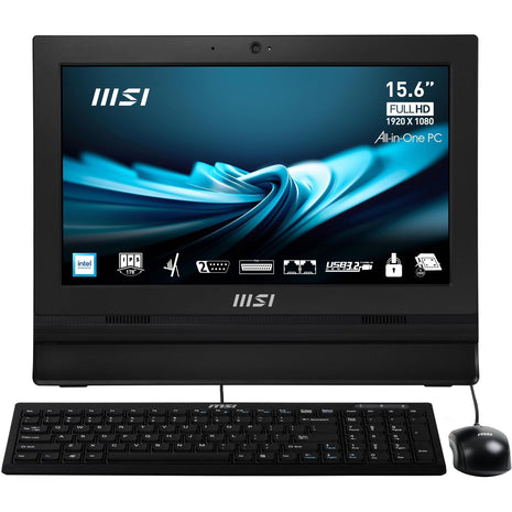 MSI PRO AP162T 15.6 inch FHD Touchscreen All-in-One PC: Intel Celeron N100, 4GB DDR4, 128GB m.2 NVMe SSD, WiFi, Bluetooth, Windows 11 Pro: ADL-020US
