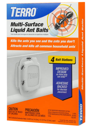 TERRO Indoor Liquid Ant Baits with Adhesive Strips for Discreet Baiting - TERRO Ant Trap and Bait Station - 4 Pack - T334B