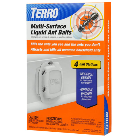 TERRO Indoor Liquid Ant Baits with Adhesive Strips for Discreet Baiting - TERRO Ant Trap and Bait Station - 4 Pack - T334B