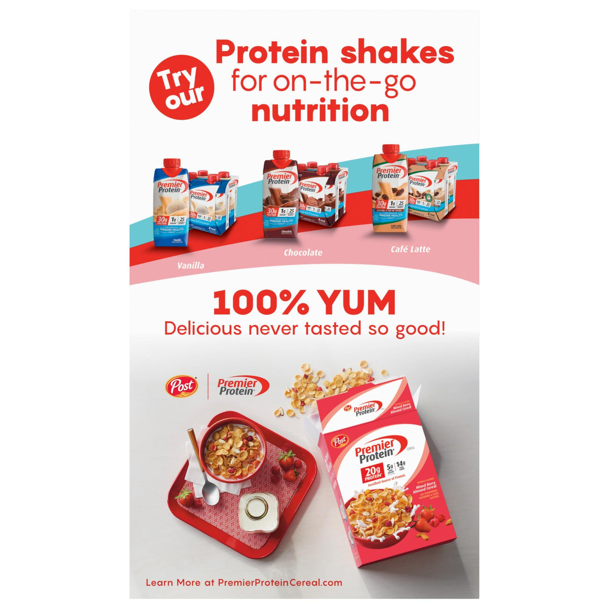 Post Premier Protein Chocolate Almond Cereal, Chocolatey Protein Cereal Flakes with Sliced Almonds, Contains 20g of Protein Per Serving, 9 OZ Box