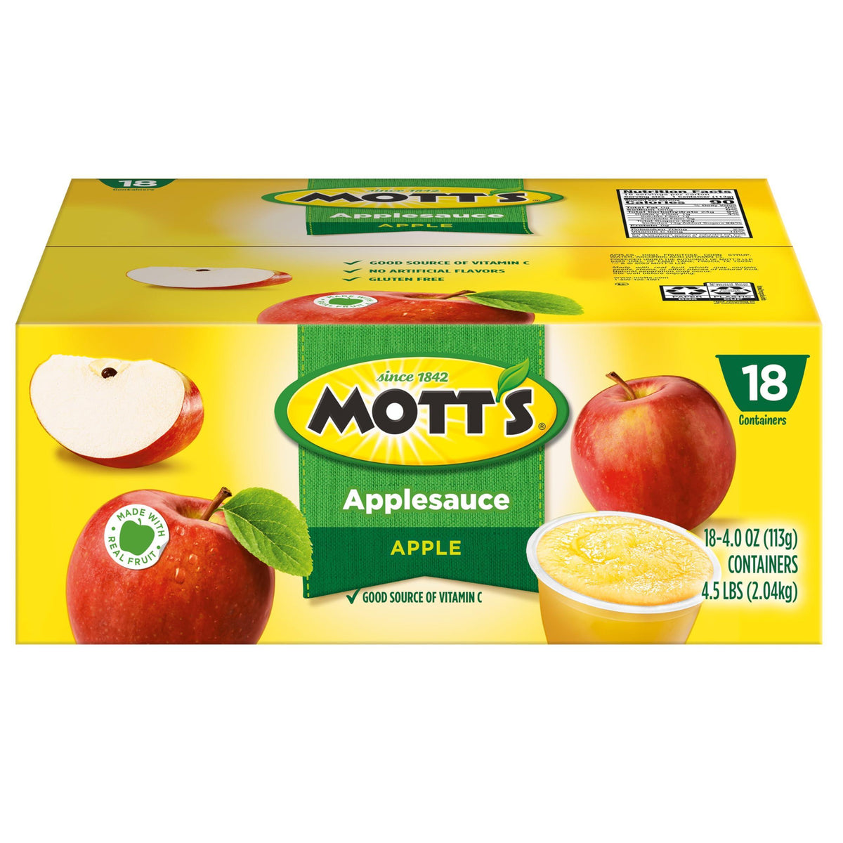 Mott's Applesauce, 4 Oz Cups, 18 Count, No Artificial Flavors, Good Source Of Vitamin C, Nutritious Option For The Whole Family