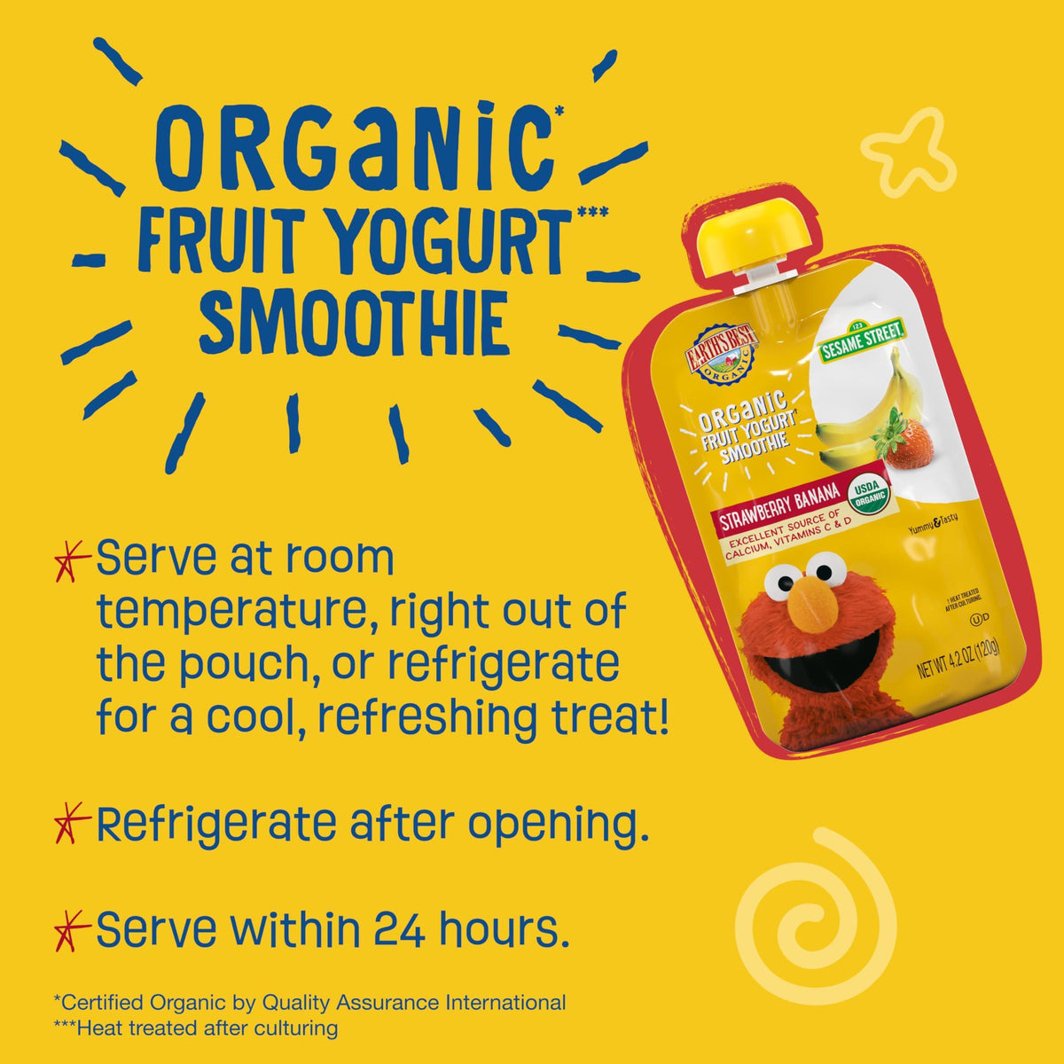 Earth's Best Organic Yogurt Smoothie Pouches, 24+ Months, Fruit Yogurt Smoothie for Toddlers 24 Months and Up, Strawberry Banana, 4.2 Ounce Resealable Pouch (Pack of 12)