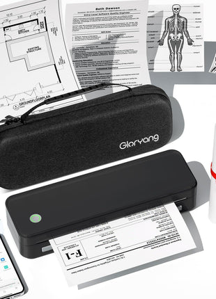Gloryang Inkless Portable Printer for Travel, Wireless Thermal Printer Supports 8.5 x 11 Inch Thermal Paper, Bluetooth Machine Includes Carry Case and 3 Rolls of Paper Kit, Black