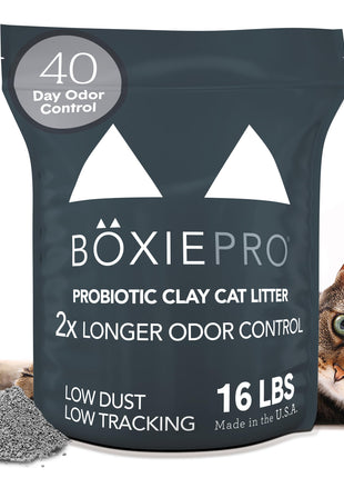 Boxie Probiotic Cat Litter, 40 Day Odor Control, Clumping Clay Kitty Litter, Odor Eliminating Probiotics, Dust-Free, No Fragrances No Fillers, 16 lb