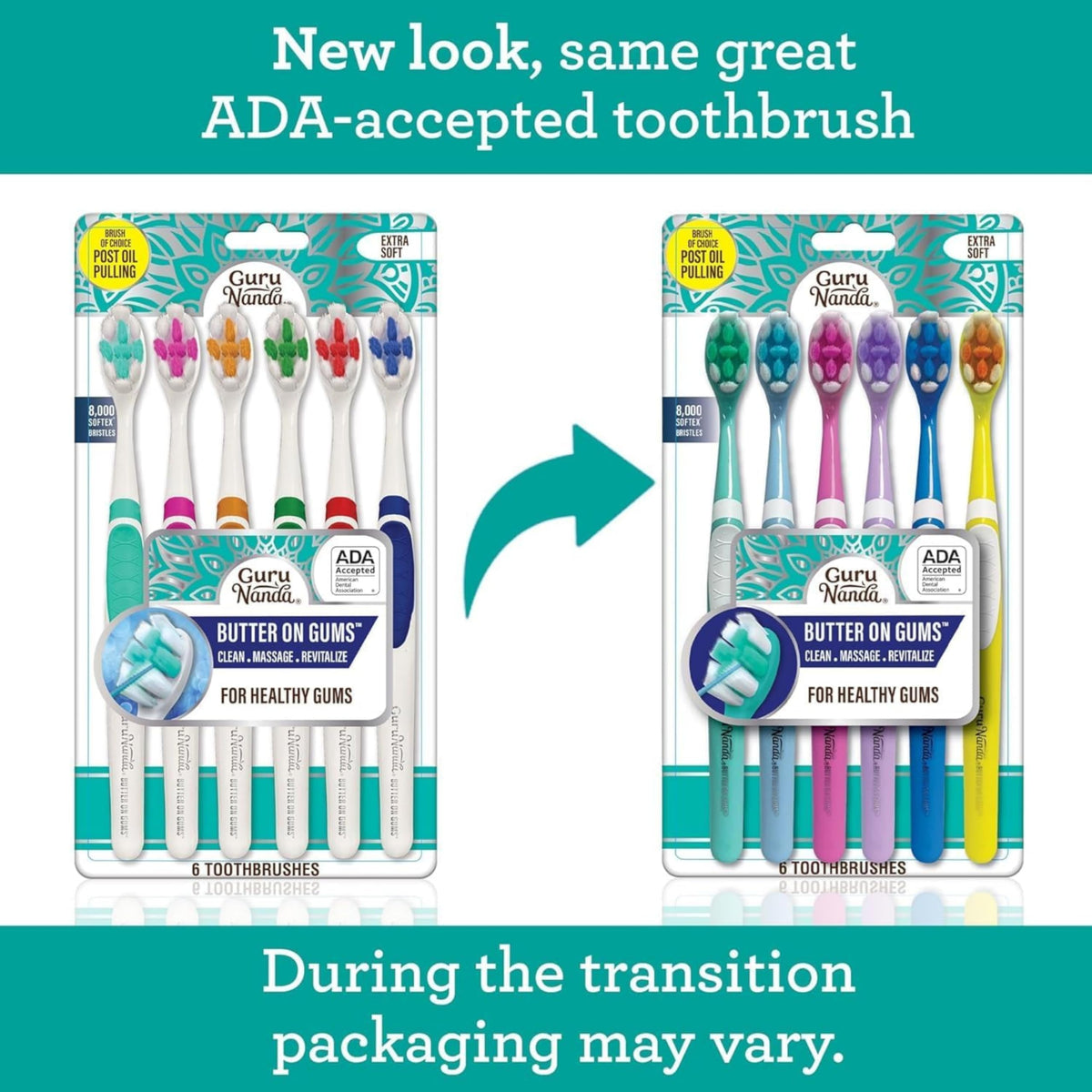GuruNanda Butter On Gums Toothbrush, ADA Accepted, With 8000+ Ultra Soft Softex Bristles for Sensitive & Receding Gums, Perfect for Whiter Teeth, 6 Ct