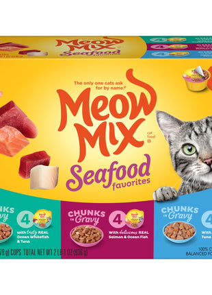 Meow Mix Seafood Favorites Chunks in Gravy Wet Cat Food Variety Pack, 2.75 Ounce (Pack of 12)