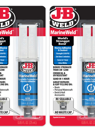 J-B Weld MarineWeld Syringe 2-Pack, White, UV Resistant, High-Strength & Impact Resistant, 25ml 2-Pack, 50172-2