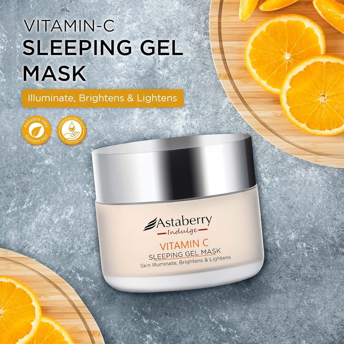 Astaberry Indulge Vitamin C Sleeping Gel Mask for Skin illuminate 50g - Brightens & Lightens | Boosts Glow & Plumps Skin | Repairs Sun Damage | Reduces Pigmentation