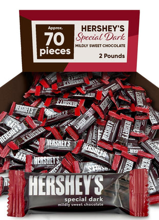 Hershys Special Dark Mildly Sweet Chocolate - 2 Pounds Approx 70 Halloween Candy Bulk Individually Wrapped - Dark Chocolate Hershys Snack Size Candy Bars - Halloween Treats for Sharing With Family and Friends