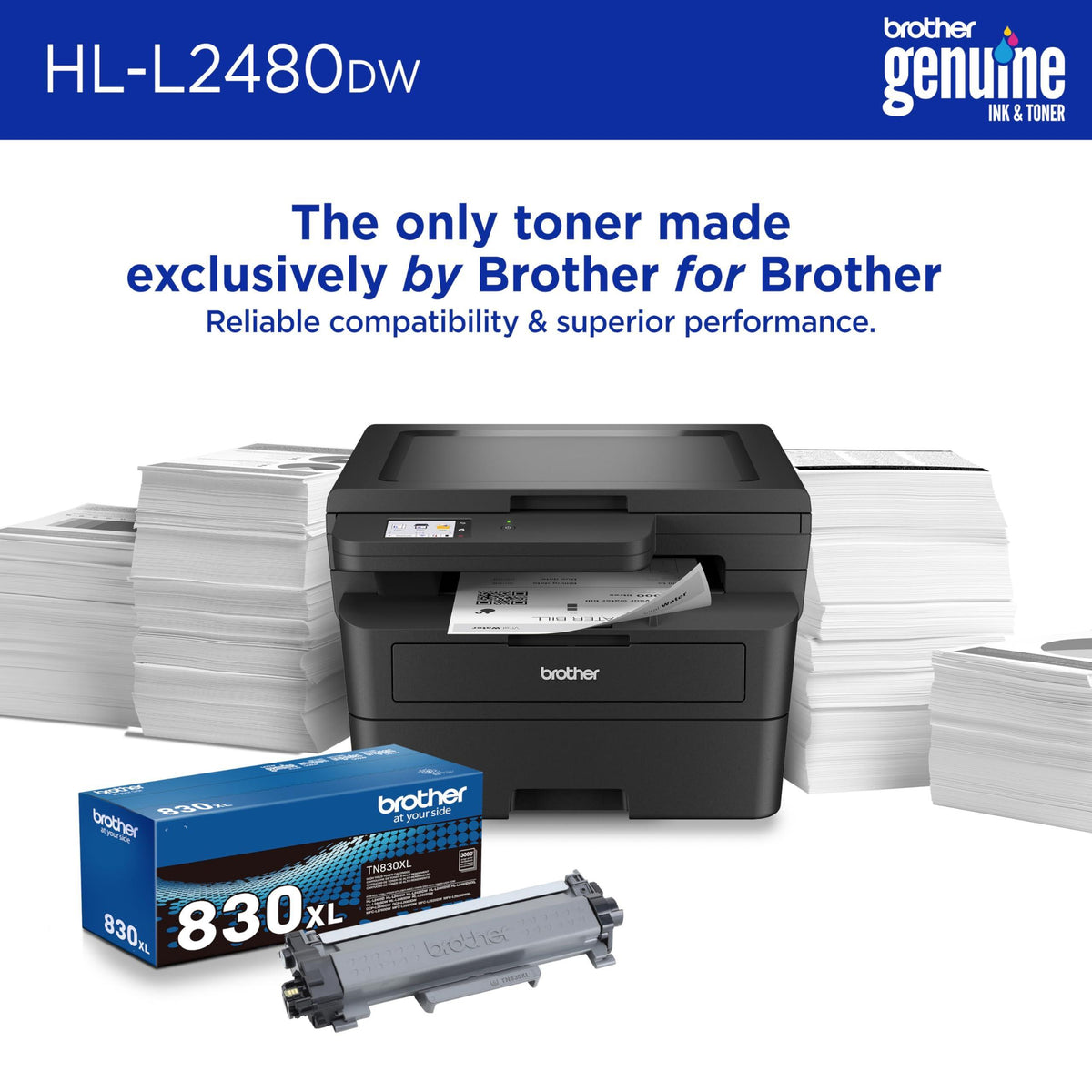 Brother HL-L2480DW Wireless Compact Monochrome Multi-Function Laser Printer with Copy and Scan, Duplex, Mobile, Black & White | Includes Refresh Subscription Trial(1), Works with Alexa