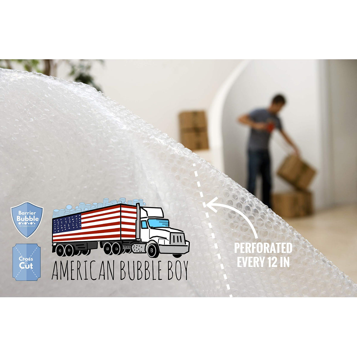 4 large rolls of Bubble Wrap total 700 feet, small bubble wrap 3/16 cushioning, 700 ft, heavy duty, perforated Every 12" Made in the USA by American Bubble Boy, bulk bubble wrap for moving, shipping