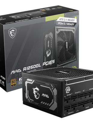 MSI MAG A1250GL PCIE5, Fully Modular Compact Gaming 1250W Power Supply, 80+ Gold, ATX 3.1 & PCIe 5.1 Ready, Native Dual-Color 12V-2x6 Cable, 10 Year Warranty