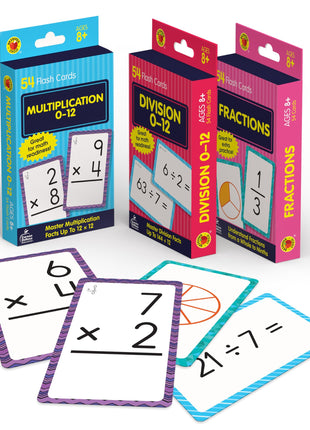 Carson Dellosa 3-Pack Math Flash Cards, Ages 8-12, Multiplication | Division, and Fractions, Math Games, Grade 3-5, Mathematics Practice, 162 cards, Educational Card Set