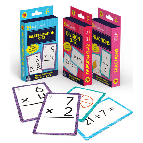 Carson Dellosa 3-Pack Math Flash Cards, Ages 8-12, Multiplication | Division, and Fractions, Math Games, Grade 3-5, Mathematics Practice, 162 cards, Educational Card Set