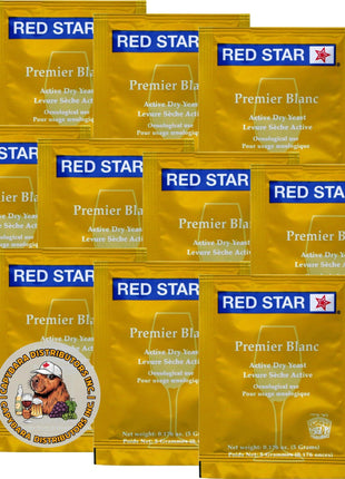 Red Star Premier Blanc Wine Yeast (10 Pack) - Great for Making Wine Cider Mead Kombucha at Home - 5 g Sachets - Saccharomyces cerevisiae - Sold by CAPYBARA Distributors Inc.
