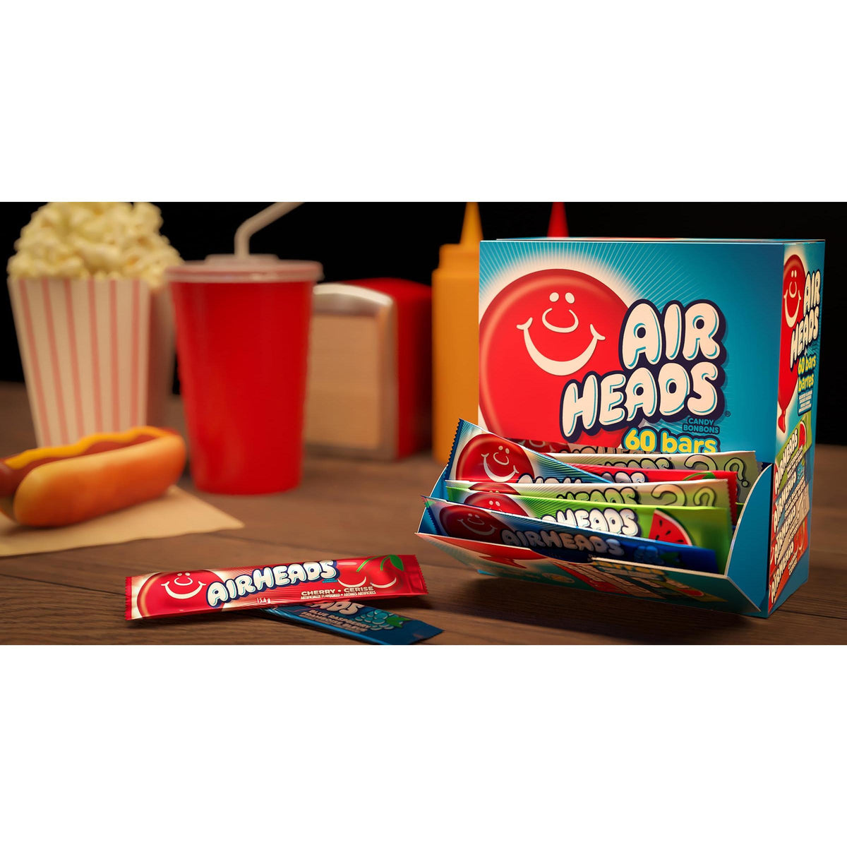 Airheads Candy Bars, Variety Bulk Box, Chewy Full Size Fruit Taffy, Gifts, Holiday, Parties, Concessions, Pantry, Non-Melting, Party, 60 Individually Wrapped Full Size Bars