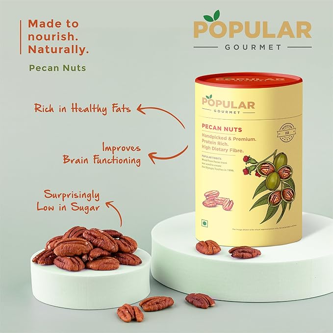 Popular Gourmet Pecan Nuts 200 g - Hand picked pecan nuts, Rich in Protein & Fiber, Crunchy, Healthy snacks for kids and adults, Antioxidants rich, Rich in vitamins and minerals