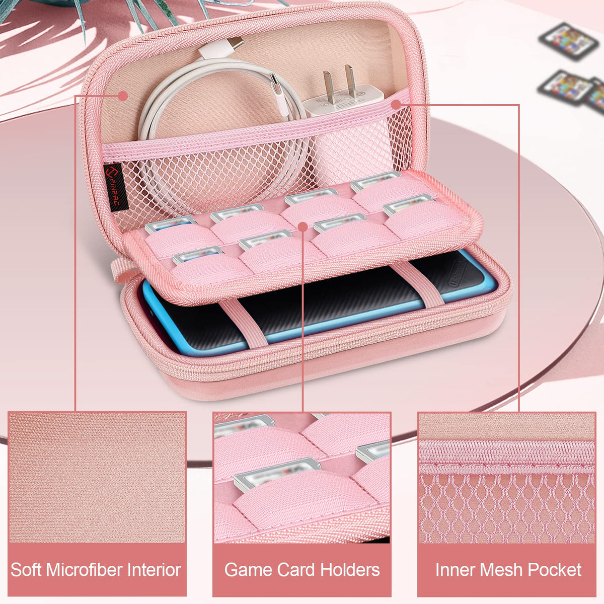 Fintie Carrying Case for Nintendo New 2DS XL LL/New 3DS / 2DS / 3DS XL LL, Protective Hard Shell Portable Travel Cover Pouch with Game Card Slots & Inner Pocket, Rose Gold