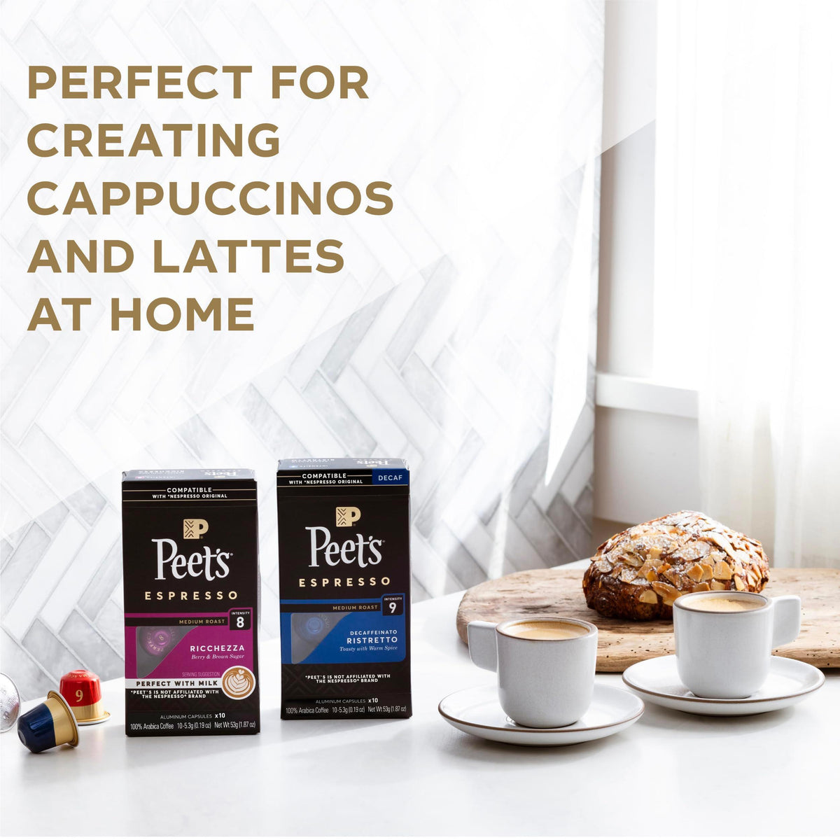Peet's Coffee, Dark and Medium Roast Espresso Capsules Variety Pack, Compatible with Nespresso Original Machine - Intensity 8-11, 40 Count (4 Boxes of 10 Espresso Capsules)