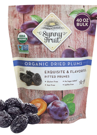 Sunny Fruit Soft Organic Pitted Prunes, 2.5 Pound Bulk Bag | No Preservatives, No Sugar Added | Healthy, Naturally Sweet Dried Plums | High Fiber Dried Fruit | ORGANIC, NON-GMO, VEGAN, HALAL, KOSHER