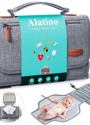 Alatino Portable Diaper Changing Pad for Baby, Detachable Travel Changing Pad with Baby Wipes Pocket, Gifts for Baby Shower, Newborn Girls and Boys (Grey)