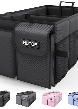 HOTOR Trunk Organizer - Car Organizer, Foldable Trunk organizer for SUVs & Sedans, Sturdy Car Organization for Car Accessories, Tools, Sundries, Black, 2 Compartments, 21.3 inch×12.6 inch×10.6 inch