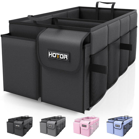 HOTOR Trunk Organizer - Car Organizer, Foldable Trunk organizer for SUVs & Sedans, Sturdy Car Organization for Car Accessories, Tools, Sundries, Black, 2 Compartments, 21.3 inch×12.6 inch×10.6 inch