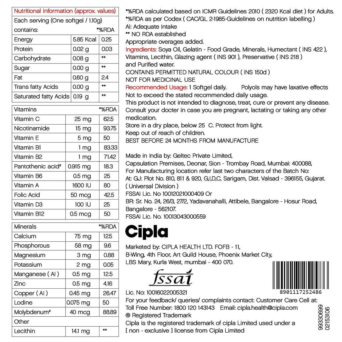 Cipla Maxirich Daily Multivitamin (30 Softgels) For Men & Women With Essential Nutrients, Vitamins, Minerals, Anti-oxidants For Building Immunity & Energy