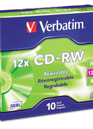 Verbatim CD-RW 700MB 4X-12X High Speed Branded Surface 10/PK Slim Case
