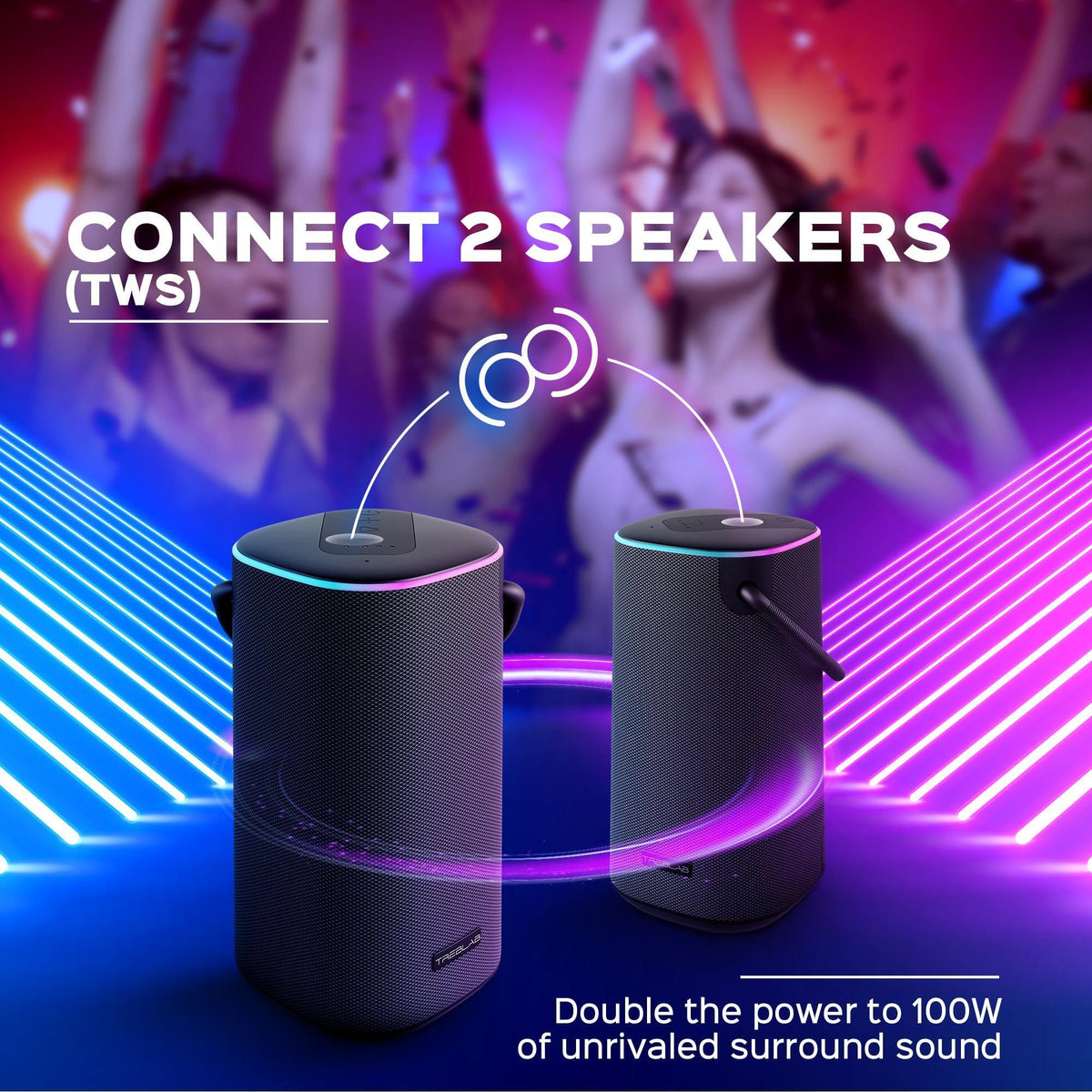 TREBLAB Portable Bluetooth Speaker with Handle - Loud 60W Stereo Sound with Deep Bass, 25H Playtime, Wireless Powerbank, RGB Lights, Dual Pairing, Waterproof - for Home Parties, Outdoor Pool, Golf