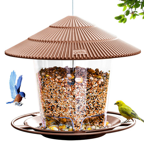 Bird Feeder Outdoor Hanging for Wild Bird Seed, Brown