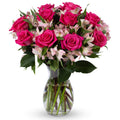 Benchmark Bouquets - Charming Roses & Alstroemeria (Glass Vase Included) - Fresh Flowers for Delivery - Gift for Graduation, Birthday, Anniversary, Sympathy, Get Well, Congratulations