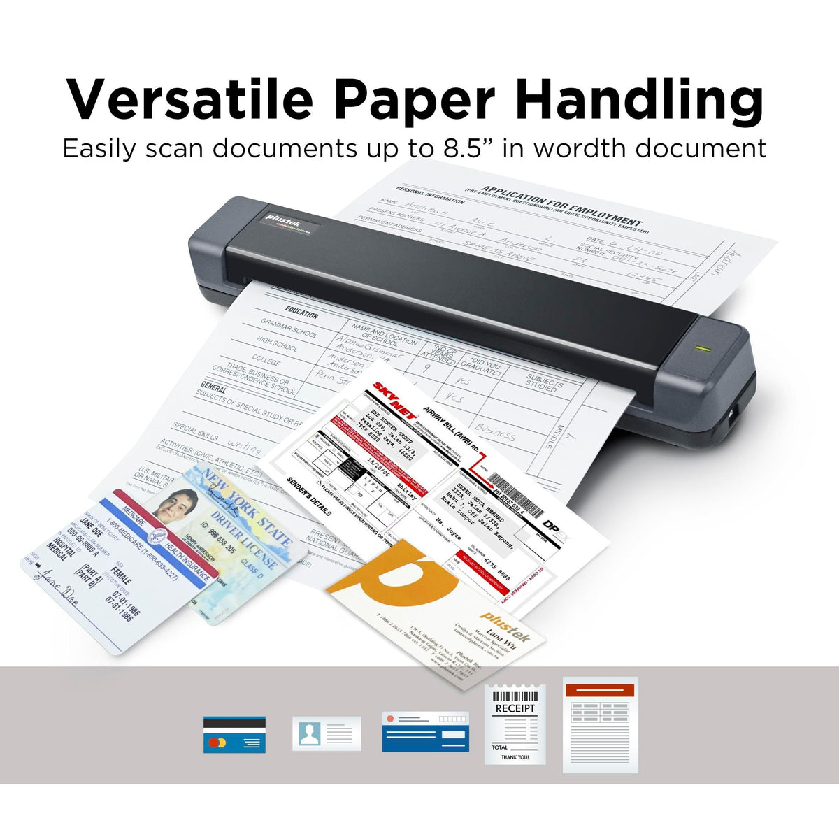 Plustek Mobile Scanner S410 Plus - Portable Sheet-Fed Document Scanner - for Windows 7 / 8 / 10 / 11, Featuring Button-Free Scanning with Included OCR Software