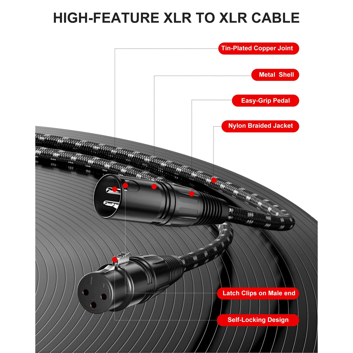 VANDESAIL XLR Cables, 3ft 2 Pack Microphone Cable, XLR Male to Female Balanced Microphone Cord 3 pin, 3 Foot Short mic Cord Oxygen-Free Copper (OFC) Nylon Braided
