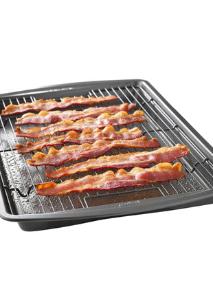 GoodCook 15" x 10.5" Nonstick Carbon Steel Baking Pan & Raised Wire Rack – Pizza Crisper, Crispy Bacon, Multipurpose Cooking Sheet Pan, Cooling Rack, Kitchen Cookware Set, Dishwasher Safe