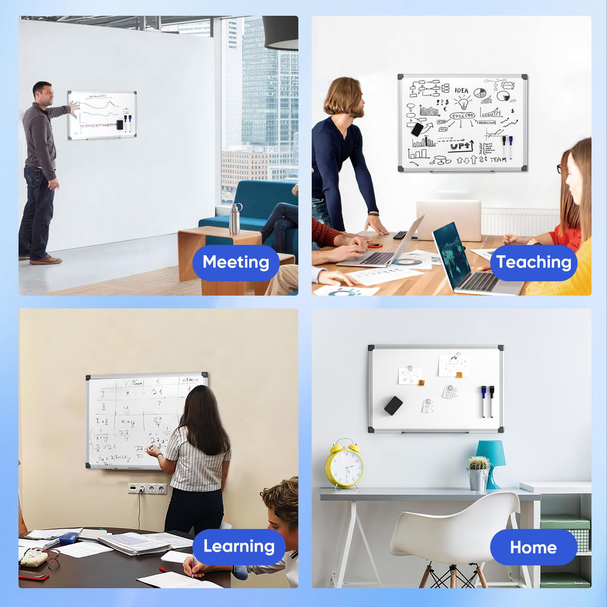 VUSIGN 24" x 18" Magnetic Whiteboard for Wall, Dry Erase Board with Silver Frame, Hanging White Board for Office, Home, School, Dorm – Includes Markers, Magnets & Eraser