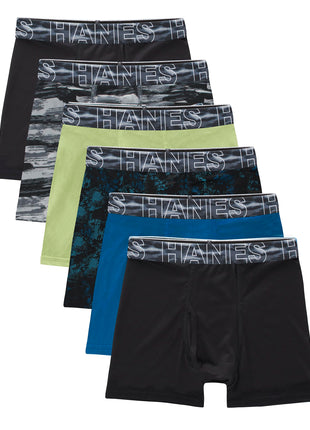 Hanes Boys' Underwear Boxer Briefs Pack, 6-pack, Hanes Moves X-temp Boxer Brief Underwear for Boys, Moisture-wicking