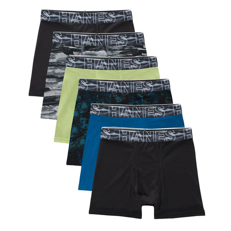 Hanes Boys' Underwear Boxer Briefs Pack, 6-pack, Hanes Moves X-temp Boxer Brief Underwear for Boys, Moisture-wicking