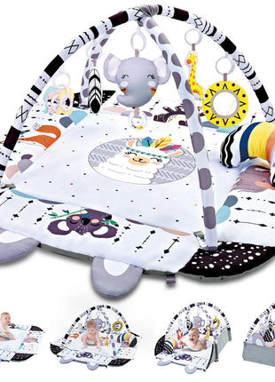 Baby Gym Play Mat, 8-in-1 Tummy Time Mat & Activity Gym, Washable Ball Pit, Infant Play Mat with Detachable Toys for Sensory Exploration and Motor Skill Development