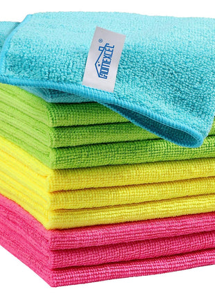 HOMExCEL Microfiber Cleaning Cloth,12 Pack Cleaning Rags, Cleaning Towels with 4 Color Assorted, 11.5 inchx11.5 inch(Green/Blue/Yellow/Pink)