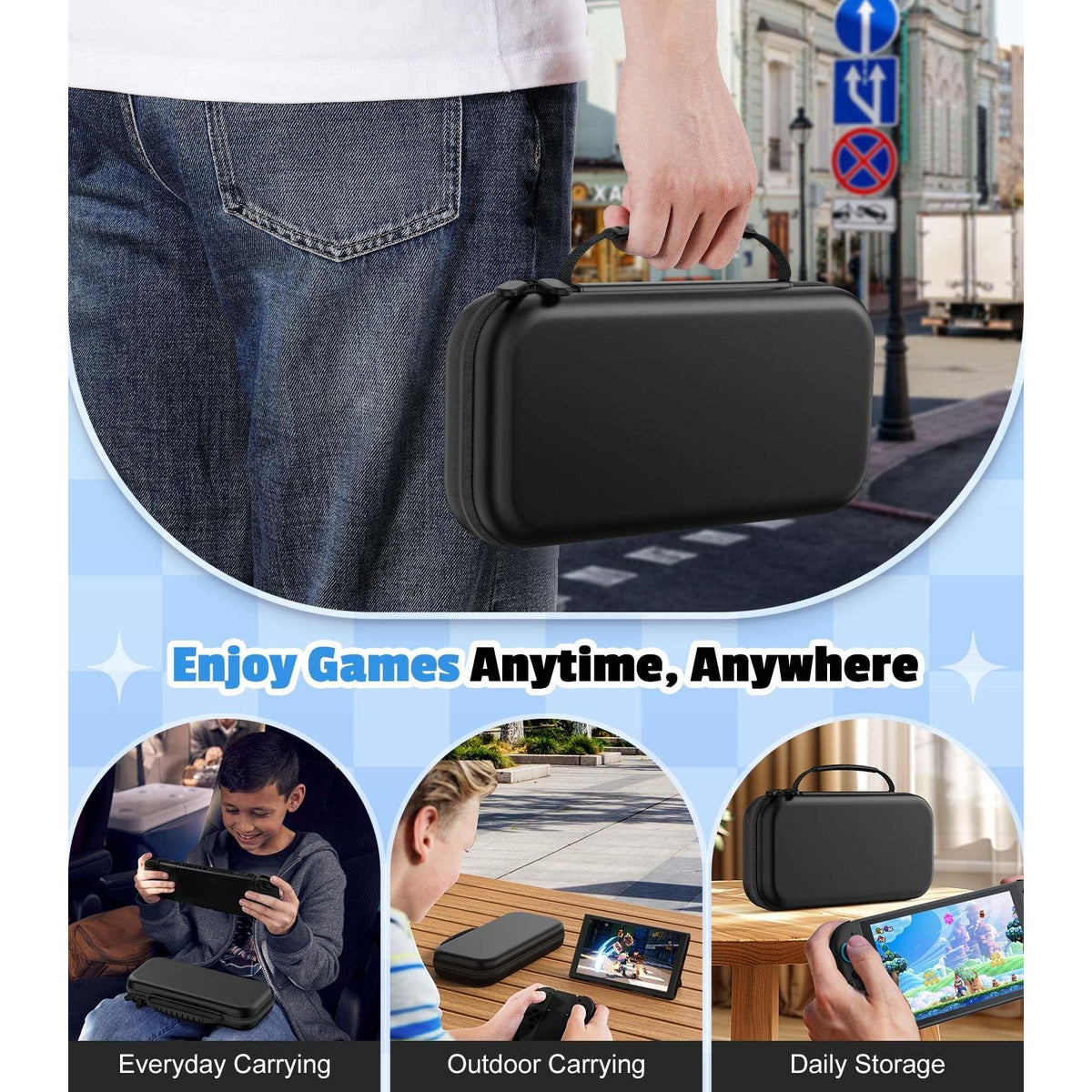 MoKo Carrying Case for Nintendo Switch 2(2025), Protective Hard Shell Portable Travel Carry Case Pouch holds 10 Cartridges with Pockets for Switch 2 Accessories and Games, Black